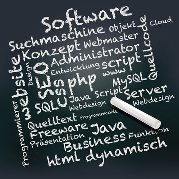 Tafel und Kreide mit PHP, SEO, Informatik und software
