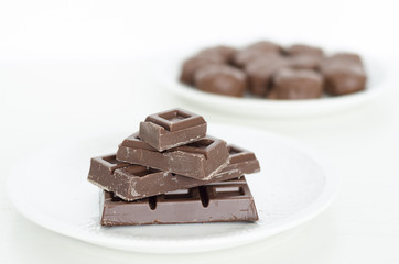 Cut chunks of a chocolate bar