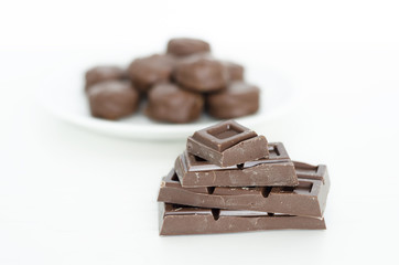 Cut chunks of a chocolate bar