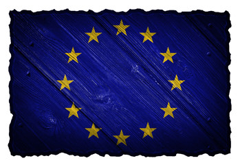 Eu, European Union flag painted on wooden tag