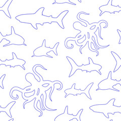 Shark and octopus Seamless pattern