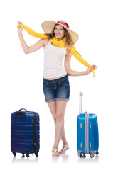 Woman going to summer vacation isolated on white