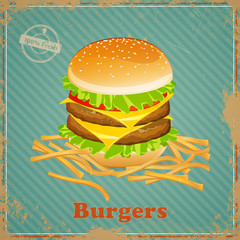Vector Illustration of a Vintage Burger Sign