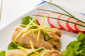 Filetto di tonno, close-up, fuoco selettivo