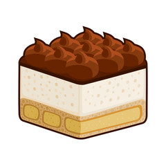 Dessert Tiramisu with Amaretto Isolated on White. Vector