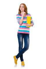 Young student with books isolated on white