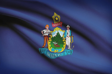 Series of ruffled flags of US states. State of Maine.