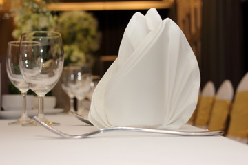 Catering table set service with silverware
