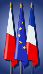Drapeaux : Europe, France et Pologne
