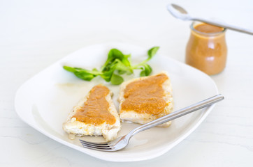 Tomato sauce. Grilled fish with tomato sauce and vegetables