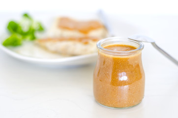 Tomato sauce. Grilled fish with tomato sauce and vegetables