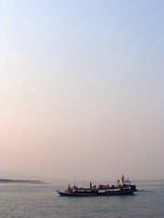 Boat on river in the evening