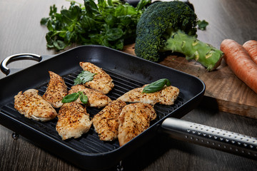 Roasted chicken in pan