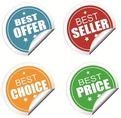 Best offer, seller , choice and price colorful labels