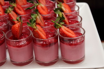 dessert glass with fresh strawberry semolina mousse