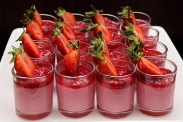 dessert glass with fresh strawberry semolina mousse