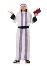 Arab man with book isolated on white