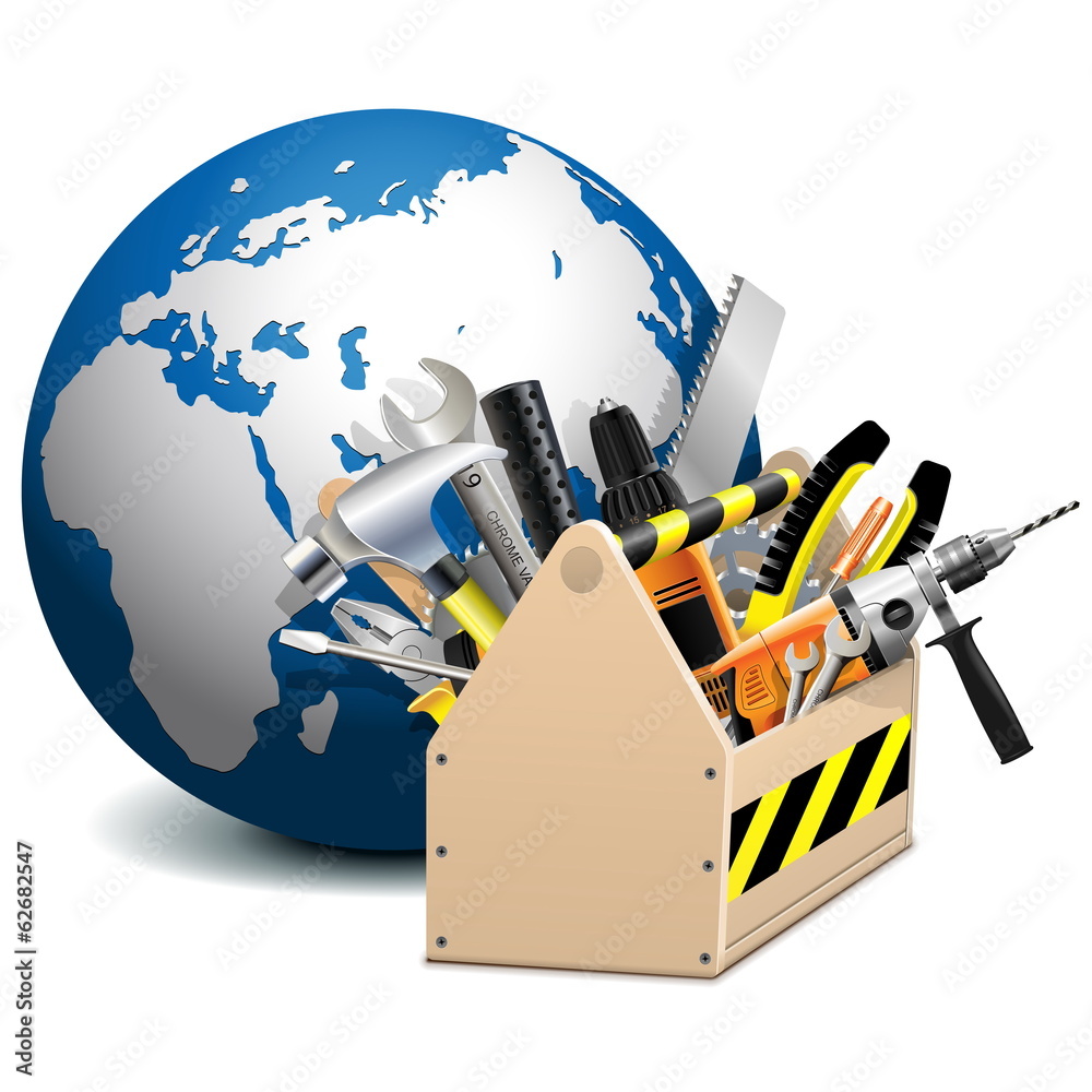 Wall mural vector toolbox with globe