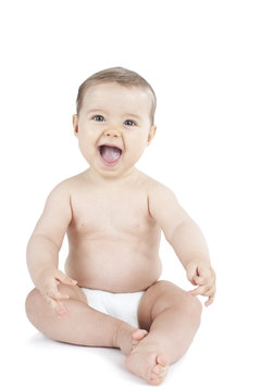 Baby in diaper isolated on white