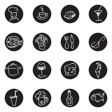 Food and drink Chalk doodles icons set