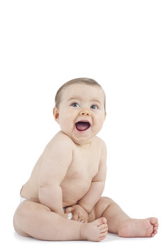 Baby in diaper isolated on white