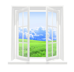 Window and beautiful summer landscape