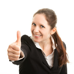 Gesch&auml;ftsfrau h&auml;lt Daumen nach oben