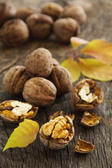 Walnuts on the old board.