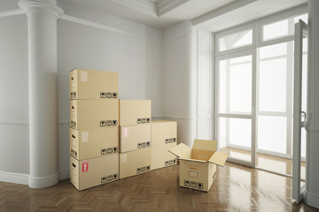 Interieur mit Umzugskartons