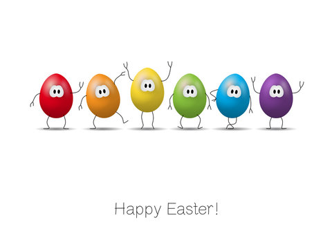 Funny colourful comic eggs with drawn arms and legs
