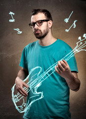 Man playing air guitar 