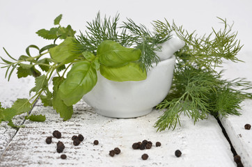 mortar and herbs
