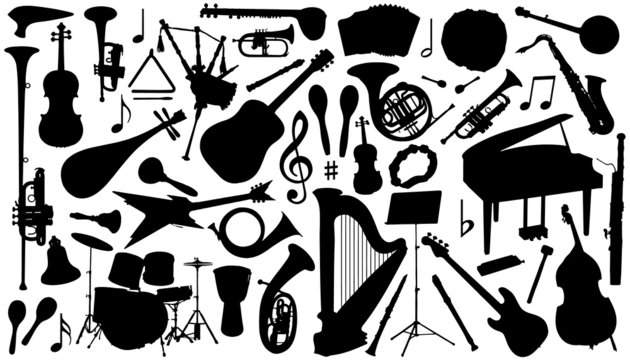 music instrument silhouettes Stock Vector