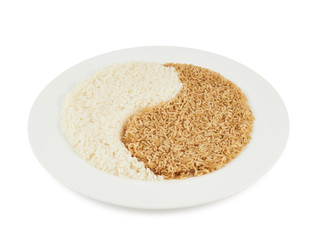 Plate of rice forming a yin yang sign