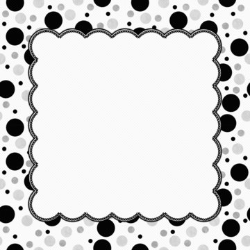 White, Gray and Black Polka Dots Frame with Embroidery Backgroun