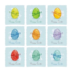 Small cards or labels set with colorful Easter eggs