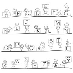 hand drawing cartoon happiness alphabet