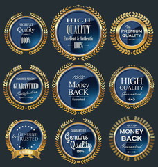 Set of vintage premium quality blue labels