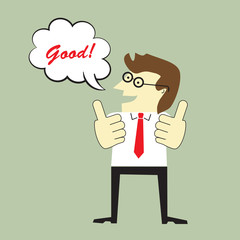 Businessman giving thumbs up and say good