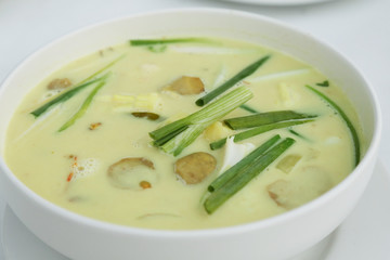 thai seafood soup in coconut milk