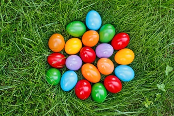 Colorful easter eggs in grass