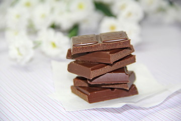 Slices of dark chocolate