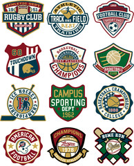 Vintage collection of sport badges - obrazy, fototapety, plakaty