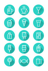 Drink and Sweets. flat icon set. vector