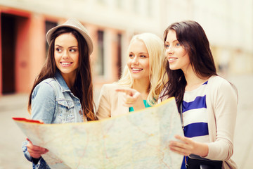 beautiful girls looking for direction in the city