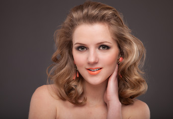 Beautiful young woman with long brown hair. Pretty model