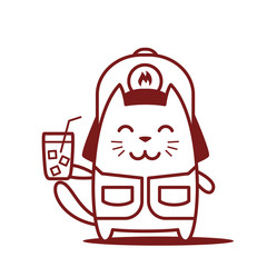 Character firefighter in coveralls and helmet line art