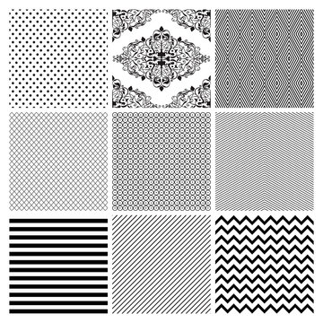 Seamless Black and White geometric background set.