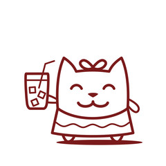 Character little girl in a dress with a bow on head line art