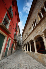 Empty colorful pesdestrian in  Besalu medieval village